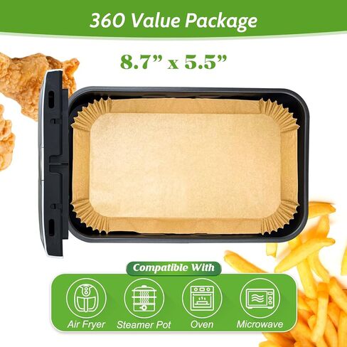 360 Pcs 8.7" x 5.5" Unbleached Heavy Duty Air Fryer Paper Liners Disposable, Non-Stick & Non-Leak Parchment Paper Liners for Airfryer Basket, Deep Fryer Parts & Accessories in Kuwait
