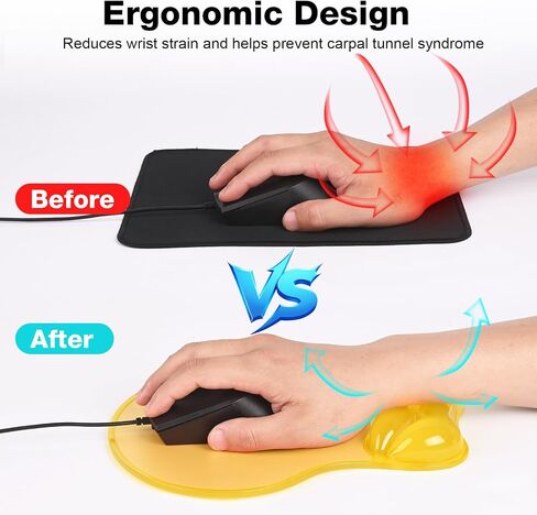 Mouse Pad with Gel Wrist Rest, Ergonomic Comfortable Computer Wrist Support for Laptop, Pain Relief Mousepad with Non-Slip PU Base for Office & Home Clear in Saudi Arabia