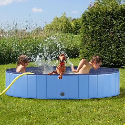 حوض استحمام للكلاب قابل للطي من Heeyoo للكلاب الكبيرة، حوض استحمام للكلاب من البلاستيك الصلب المحمول PVC، حمام سباحة خارجي قابل للطي للحيوانات الأليفة والكلاب والقطط، 63 بوصة عمق × 12 بوصة ارتفاع in Kuwait