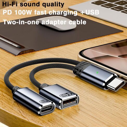 USB C to USB OTG Adapter,2-in-1 USB-C Distributor,100W Fast Charging,Suitable for iPhone 15/15 Pro Max,MacBook Pro Air,Galaxy S24,Pixel 7 in Saudi Arabia