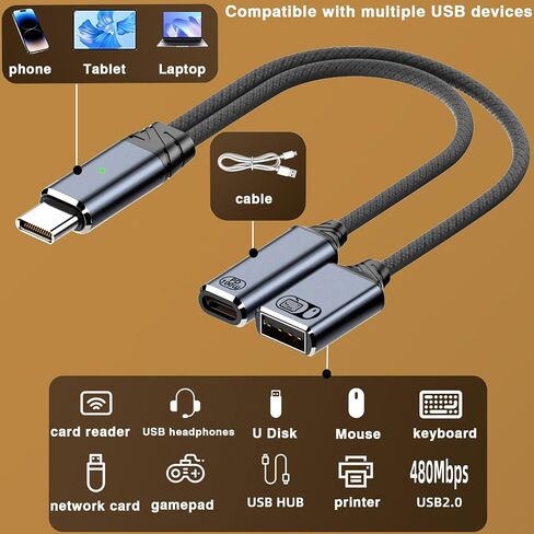 USB C to USB OTG Adapter,2-in-1 USB-C Distributor,100W Fast Charging,Suitable for iPhone 15/15 Pro Max,MacBook Pro Air,Galaxy S24,Pixel 7 in Saudi Arabia