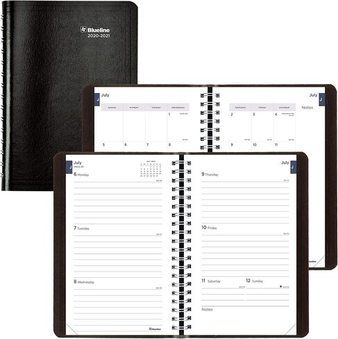 Blueline Essential Academic Weekly/Monthly Planner, 13 Months, July 2023 to July 2024, Twin-Wire Binding, Soft Vicuana Cover, 8" x 5", Black (CA101.BLK-24) in Kuwait