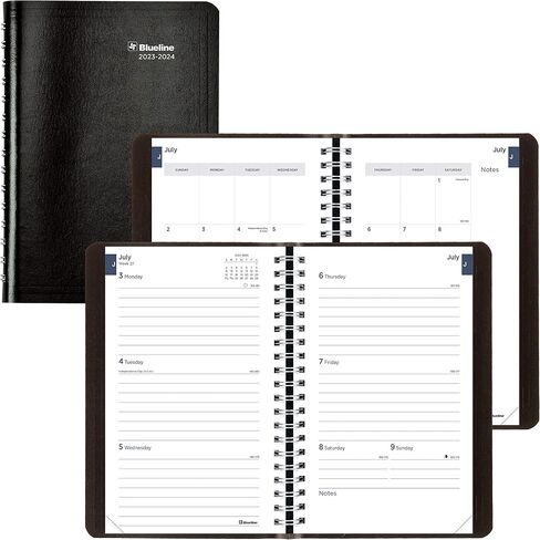 Blueline Essential Academic Weekly/Monthly Planner, 13 Months, July 2023 to July 2024, Twin-Wire Binding, Soft Vicuana Cover, 8" x 5", Black (CA101.BLK-24) in Saudi Arabia