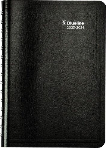 Blueline Essential Academic Weekly/Monthly Planner, 13 Months, July 2023 to July 2024, Twin-Wire Binding, Soft Vicuana Cover, 8" x 5", Black (CA101.BLK-24) in Saudi Arabia