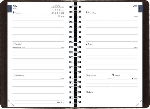 Blueline Essential Academic Weekly/Monthly Planner, 13 Months, July 2023 to July 2024, Twin-Wire Binding, Soft Vicuana Cover, 8" x 5", Black (CA101.BLK-24) in Saudi Arabia