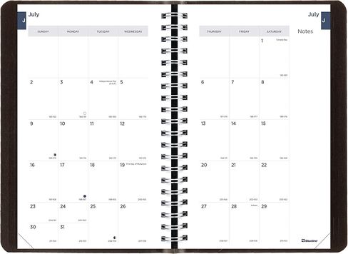 Blueline Essential Academic Weekly/Monthly Planner, 13 Months, July 2023 to July 2024, Twin-Wire Binding, Soft Vicuana Cover, 8" x 5", Black (CA101.BLK-24) in Saudi Arabia