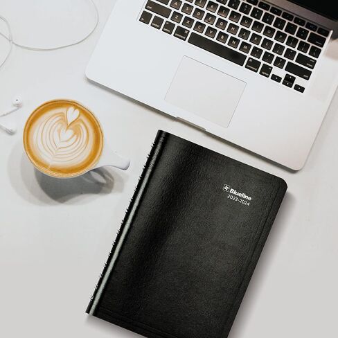 Blueline Essential Academic Weekly/Monthly Planner, 13 Months, July 2023 to July 2024, Twin-Wire Binding, Soft Vicuana Cover, 8" x 5", Black (CA101.BLK-24) in Saudi Arabia