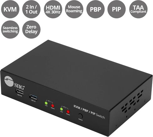 SIIG 4K DisplayPort 4-Port KVM Switch with Audio and Microphone, DP 1.2 4K60, USB 3.0 x4, USB 2.0 x2, Cables Included, Hotkey Control, TAA Compliant, ESD Protection, Metal housing (CE-DP0G11-S1) in Saudi Arabia