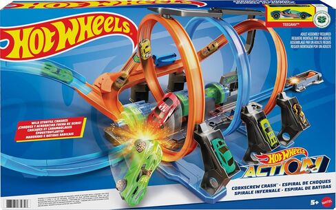 Hot Wheels Track Set and Toy Car, Large-Scale Motorized Track with 3 Corkscrew Loops, 3 Crash Zones and Toy Storage (Amazon Exclusive) in Saudi Arabia