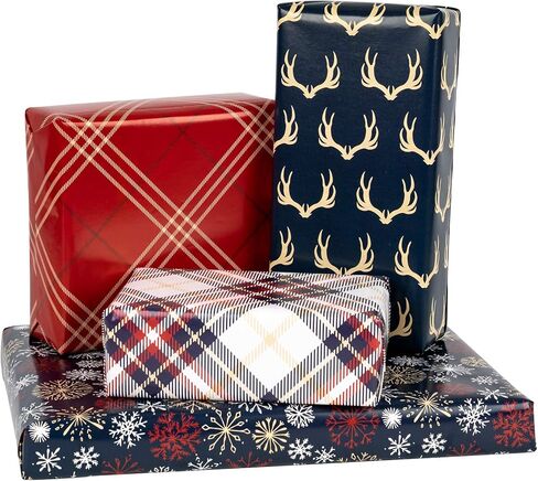 MAYPLUSS Christmas Wrapping Paper Roll - Mini Roll - 17.3 inch X 120 inch Per roll - 3 Different Red & Black Plaid Design (43.2 sq.ft.ttl) in Saudi Arabia