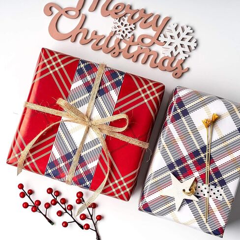 MAYPLUSS Christmas Wrapping Paper Roll - Mini Roll - 17.3 inch X 120 inch Per roll - 3 Different Red & Black Plaid Design (43.2 sq.ft.ttl) in Saudi Arabia