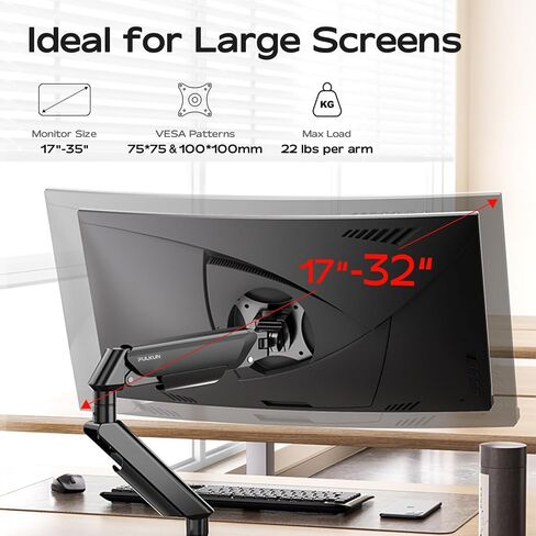 شاشة واحدة شاشة من 13 إلى 32 بوصة شاشات تصل إلى 22 رطلا ، ذراع الشاشة من الألومنيوم Ultrawide لـ Samsung Odyssey G9 وأكثر من ذلك ، منصة شاشة قابلة للتعديل بالكامل للمكتب ، Vesa 100x100mm (أسود) in Saudi Arabia