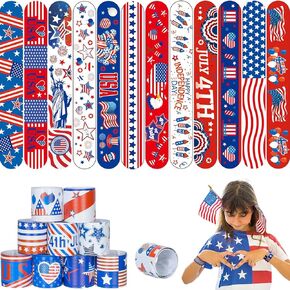 50pcs 4th of July Slap Bracelets Toys, 4th of July Party Favors Supplies Patriotic Accessories Decorations