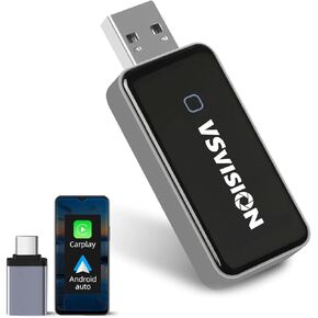 Wireless CarPlay Adapter for iPhone and Android, Equipped with The Latest Bluetooth 5.4 and Dual-Band WiFi 6, Very Stable and Fast Mini CarPlay Wireless Adapter with Compact Design