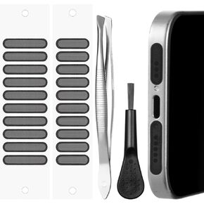 120Pcs Phone Speaker Cover, Universal Phone Speaker Dustproof Stickers with Cleaning Brush and Tweezer, Black Speakers Dust Protector Cover