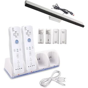Xahpower Games Accessories Bundle for Wii, 1 Pack Sensor Bar for Wii/Wii U and 4-in-1 Charging Station for Nintendo Wii/Wii U Remote Controller