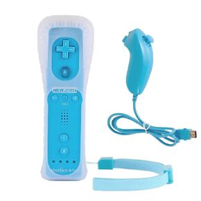 2 In1 Built-in Motion Plus Remote Controller for Wii Nunchuck Controller with Silicone Cover Strap (1Pair sky blue)