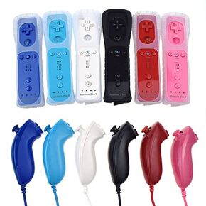 2 In1 Built-in Motion Plus Remote Controller for Wii Nunchuck Controller with Silicone Cover Strap (Nunchuck red)