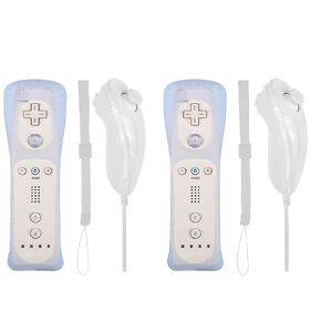 ZOTAIN Wii Remote Controller(White x2) and Wii Nunchuk Controller(White x2) with Silicone Case and Wrist Strap Compatible for Nintendo Wii & Wii U