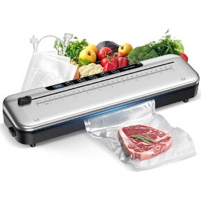 Vacuum Sealer Machine for Food Preservation, 6-in-1 Food Sealer for Freshness Storage, 75kpa Compact Vacuum Sealing Machine with External Sliding Blade, Digital Countdown Timer Silver