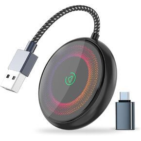 Wireless CarPlay Adapter, Voice-Controlled Rainbow Lights, Fastest Apple Car Play Dongle 2025 Upgrade 5G Chip Mini Box for iPhone, Instant Connectivity, Plug&Play, USB/Type C, R4-U2Pr