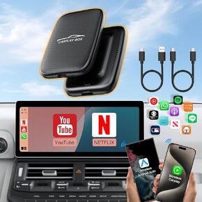 محول Carplay و Android Auto Adapter الذي تم إنشاؤه في Netflix Youtube ، 2 في 1 سيارة لاسلكية تشغيل AI مربع تحويل سلكية إلى carplay اللاسلكية ، WiFi 5 جيجا هرتز ، بطاقة TF ، مربع الفيديو لجهاز iPhone/Android ، Plug & Play