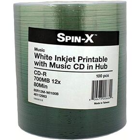 100 Spin-X 12X Digital Audio Music CD-R 80min 700MB White Inkjet