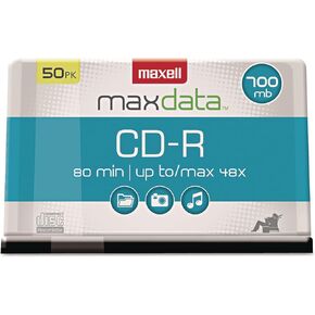 Maxell 648250 CD-R Discs, 700MB/80min, 48x, Spindle, Silver, 50/Pack