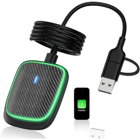 Wireless CarPlay Adapter for iPhone,Convert Wired to Apple Car Play Wireless Adapter, Plug and Play, with 60CM Extension Cable USB & Type-C, Connection Stable No Delay