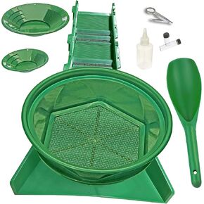 10-Piece Gold Panning Kit for Serious Prospectors: Includes 31" Sluice Box, Pans, Scoop, Sniffer Bottle, and Gold Vials—Perfect for Gold Rush Adventures