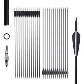 24 Pcs 30 Inch Carbon Hunting Arrows for Compound, Longbow & Recurve Bow with Removable Tips and Adjustable Nocks, Archery Practice Target Arrows for Kids Youth or Beginners