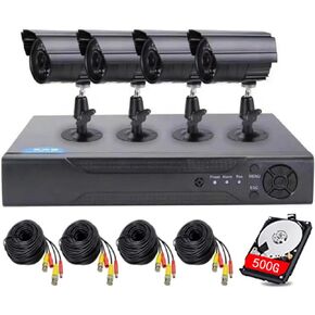 4CH DVR Wired CCTV Security System with 4pcs 1080P Metal Waterproof Surveillance Camera Infrared Night Vision Motion Detection for Indoor Outdoor 24/7 Recording (Include 500GB HDD) Remote Access