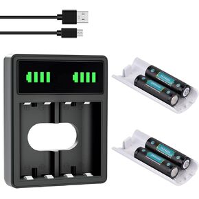 TECTRA BETTRALE AA BATTERABLE مع حالات بطارية لوحدة التحكم عن بُعد WII ، 4pcs 3000mah AA NI-MH + شاحن LED لـ Wii/Wii U Remote Controller