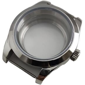 39mm NH35 NH36 Case, Black Case, 3 O'Clock Calendar, Galvanized Stainless Steel, Polished Back, Clear, compatible with Miyota 8215 8205 watch case