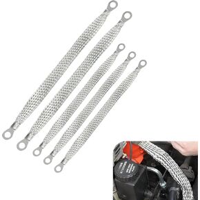 5 PCS Automotive Ground Strap, Universal Flat Braided Copper Ground Strap, Flexible Tensile-Resistant Car Ground Cable Straps Braided, Suitable for Most Cars (Silver)