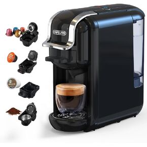 MK-603 Mini Multi Pod Coffee Maker, Hot/Cold Single Serve Espresso Machine, 4-in-1 Brewer Compatible with K Cup Pods,Nes Original/DG Capsule and Ground Coffee, Fast Brew, White