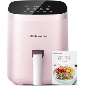 Air Fryer, Beelicious 8-in-1 Smart Compact 4QT Air Fryers, Shake Reminder,450°F Digital Airfryer with Flavor-Lock Tech, Tempered Glass Display, Fit for 1-3 People, Pink