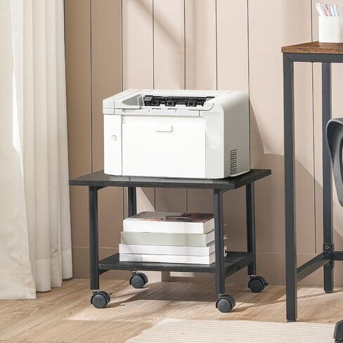 HOOBRO Printer Stand, 2-Tier Industrial Under Desk Printer Cart with Shelf, Mobile Heavy Duty Storage Rack on Wheels for Home, Office, Rustic Brown and Black BF02PS01G1 in Kuwait