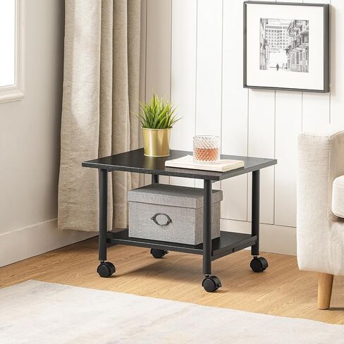 HOOBRO Printer Stand, 2-Tier Industrial Under Desk Printer Cart with Shelf, Mobile Heavy Duty Storage Rack on Wheels for Home, Office, Rustic Brown and Black BF02PS01G1 in Kuwait