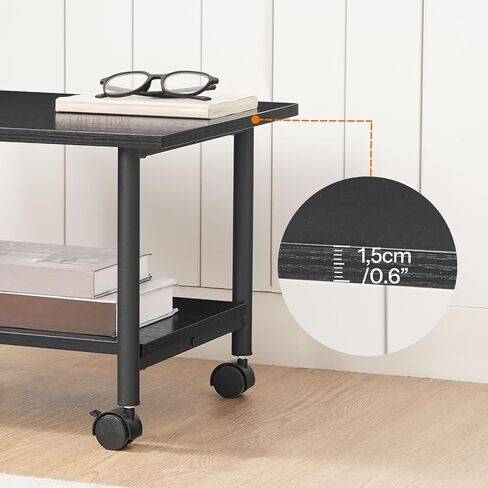 HOOBRO Printer Stand, 2-Tier Industrial Under Desk Printer Cart with Shelf, Mobile Heavy Duty Storage Rack on Wheels for Home, Office, Rustic Brown and Black BF02PS01G1 in Kuwait