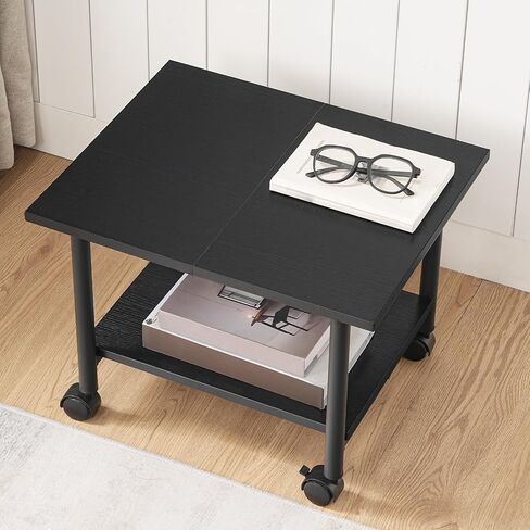 HOOBRO Printer Stand, 2-Tier Industrial Under Desk Printer Cart with Shelf, Mobile Heavy Duty Storage Rack on Wheels for Home, Office, Rustic Brown and Black BF02PS01G1 in Kuwait