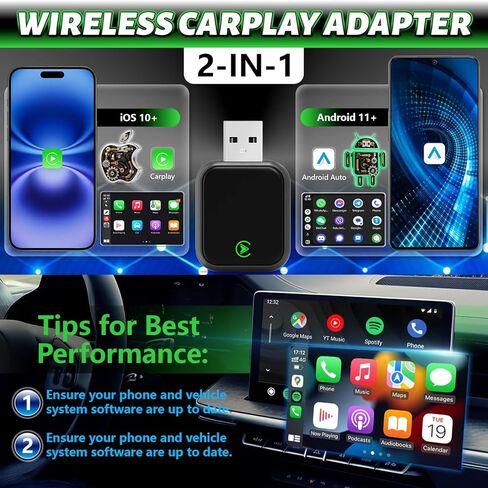 Wireless Carplay Adapter for iPhone & Android Auto 2-in-1, Convert Factory Wired to Wireless Carplay Dongle, Plug & Play Carplay Wireless Adapter for iPhone iOS 10+ in Saudi Arabia