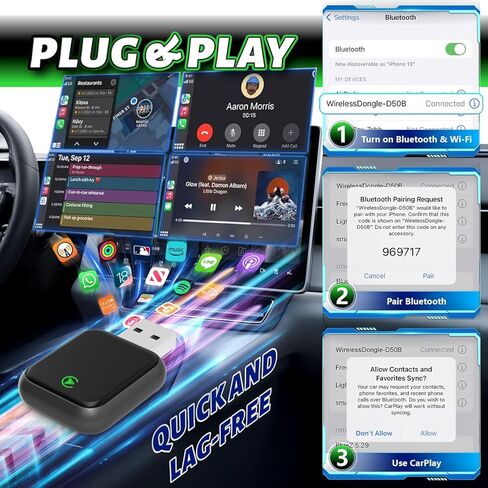 Wireless Carplay Adapter for iPhone & Android Auto 2-in-1, Convert Factory Wired to Wireless Carplay Dongle, Plug & Play Carplay Wireless Adapter for iPhone iOS 10+ in Saudi Arabia