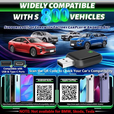 Wireless Carplay Adapter for iPhone & Android Auto 2-in-1, Convert Factory Wired to Wireless Carplay Dongle, Plug & Play Carplay Wireless Adapter for iPhone iOS 10+ in Saudi Arabia
