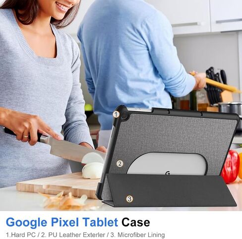 for Google Pixel Tablet Case 2023, Foldable Design, Ultra Thin Slim Leather TPU Back Full Protector Trifold Stand Cover Case for Pixel Tablet, 11inch, Grey in Saudi Arabia