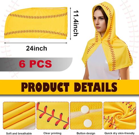 Strdfeve 6PCS Softball Cooling Hoodie Towel for Neck and Face,Absorbent Quick Drying Ice Towels,Breathable Chilly Cooling Head Wraps for Softball Team Player Coaches Gift Sport Party Favors in Saudi Arabia