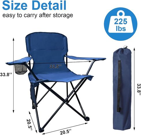 Foldable Camping Chair with Cup Holder, Storage Pocket, 225lbs Capacity, Wide Base Feet for Sand/Mud, Sweatproof Portable Outdoor Chair for Hiking, Beach, Sports, Green in Kuwait