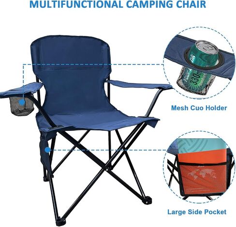 Foldable Camping Chair with Cup Holder, Storage Pocket, 225lbs Capacity, Wide Base Feet for Sand/Mud, Sweatproof Portable Outdoor Chair for Hiking, Beach, Sports, Green in Kuwait