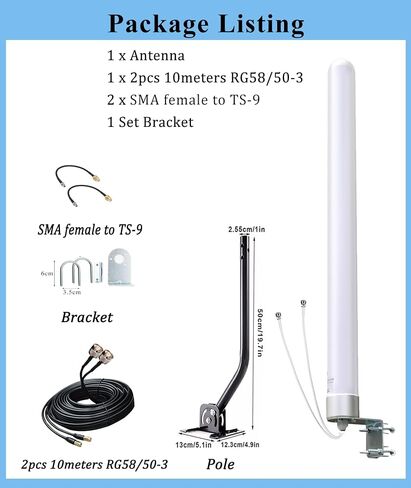 هوائي Omni Directional 4G LTE Router لنقطة Home Home على الإنترنت ، هوائي Mimo Cellular SMA TS9 مع عمود تثبيت الكابلات 10 ميتشر in Saudi Arabia