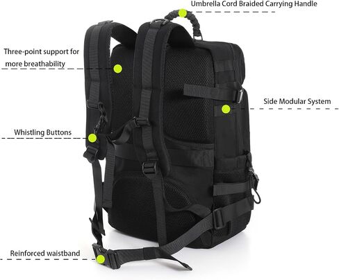 Tactical Military Backpack, Large Capacity Molle System, Multi-Compartment Design with Shoe Storage, Black (black) in Saudi Arabia